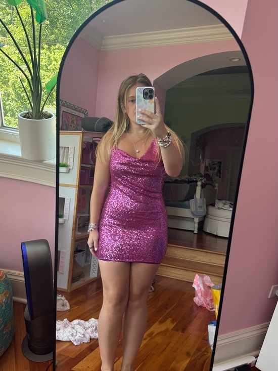 Hello Molly Dresses & Skirts - Hello Molly Fuchsia Sequin Cowl Neck Mini Dress